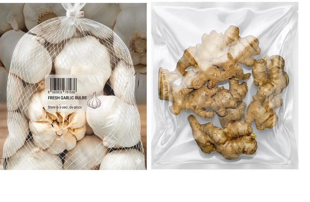1kg Fresh White Garlic Bulb & 1kg Fresh Ginger Root Ideal for Home and Catering