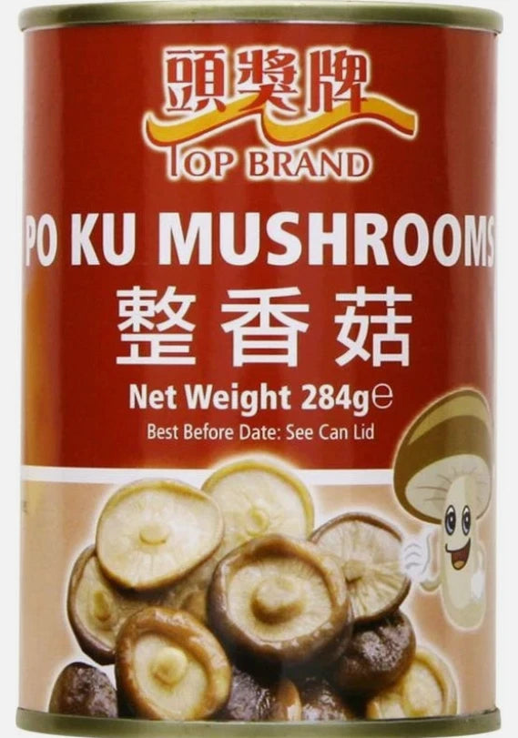 Po Ku Mushroom Shiitake in Water, 284g, Vegan, Canned, Ready-to-Use, Pack of 3