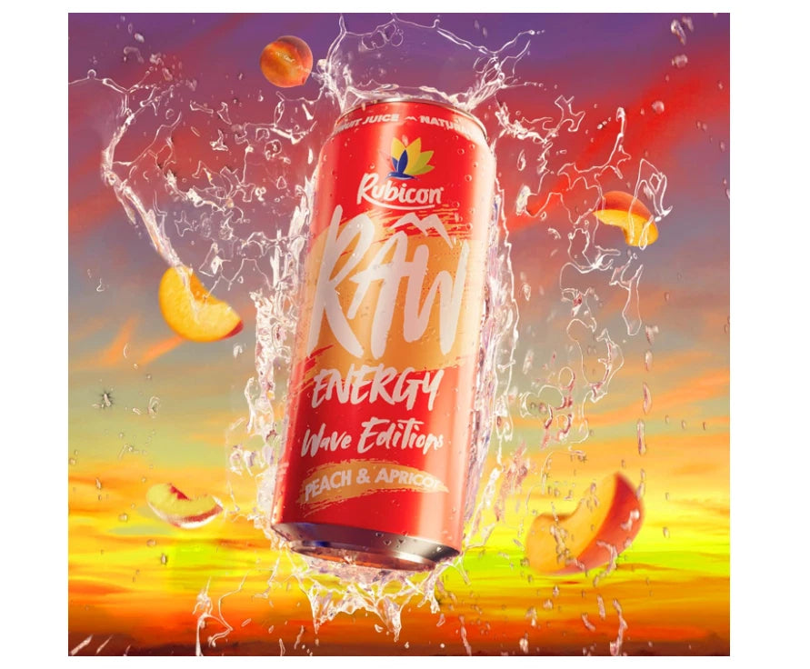 Rubicon Raw Energy Wave Editions Peach & Apricot 500ml x 12