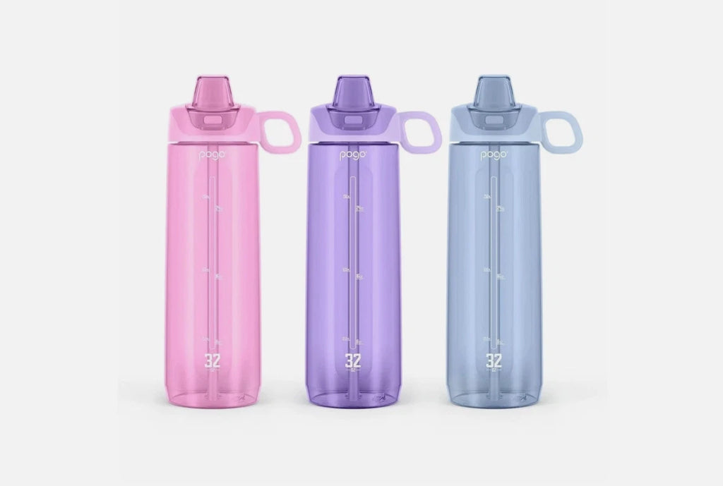 Pogo Tritan 946ml Water Bottle 3-Pack Flip Lid Silicone Straw BPA-Free