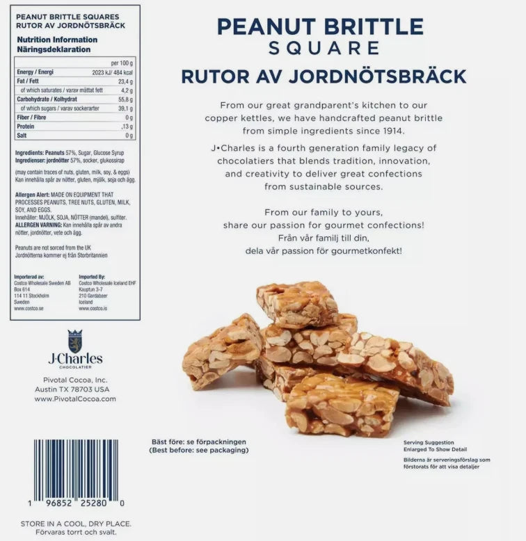J.Charles Peanut Brittle Squares Sweet Treat Sugar Cooked Treat Snack Pack 800g