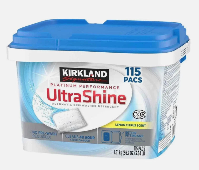 Kirkland Signature Ultra Shine Dishwasher Detergent Tablets Tabs Pack 115 Pacs