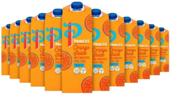 Princes Orange Juice From Concentrate 100% Pure Juice Carton Pack 12 x 1 Litre