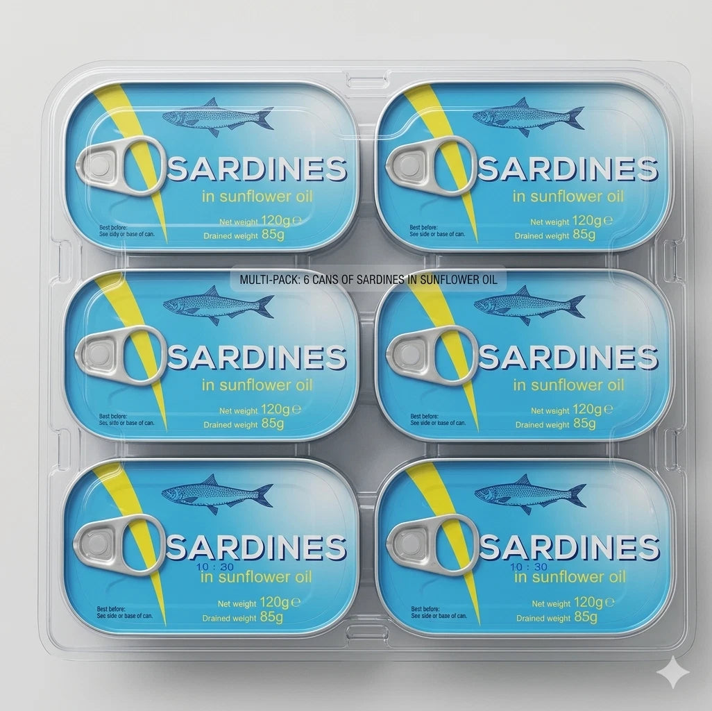 Sardines in Sunflower Oil, 120g per Can, Multi-Pack of 6 Cans