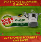 Scotch Brite Classic Sponge Scourers-Heavy Duty & Long Lasting (Pack 3 x 8) 24