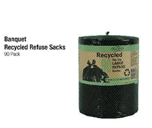 Banquet 90 Large Recycled Tie Top Refuse Sacks Waste Wheelie Bin Liner Bags