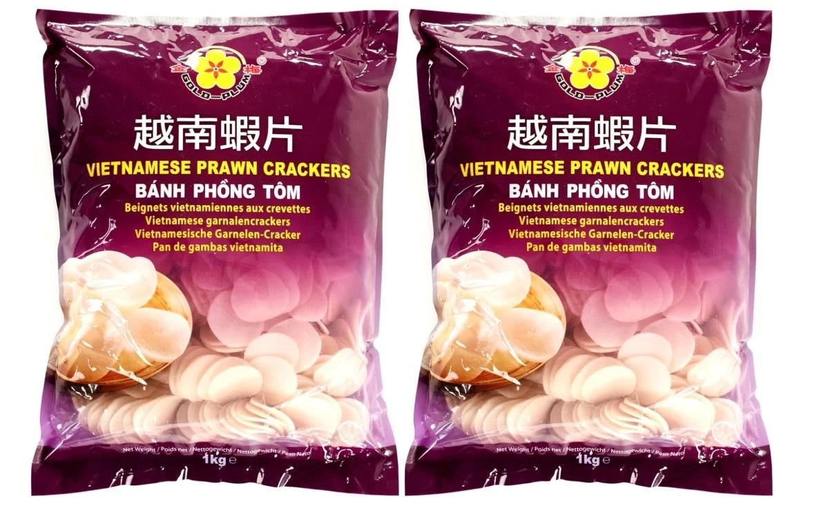 Gold Plum Vietnamese Uncooked Prawn Crackers Chips Snacks 1kg (Pack of 2)