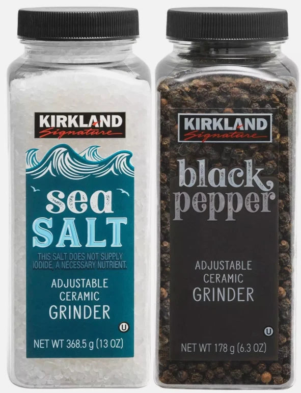 Kirkland Signature Black Pepper Corn Sea Salt Spice Adjustable Grinder + Refill