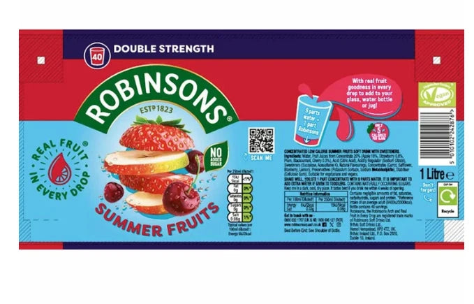 Robinsons Summer Fruits Double Strength Fruit Squash Juice No Sugar Pack 4x1.75L