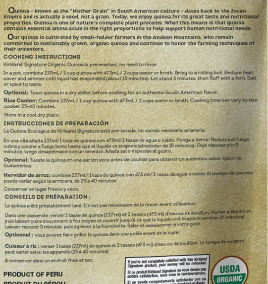 Kirkland Signature Organic Gluten Free Versatile Grain Quinoa Kosher Pack 2.04kg