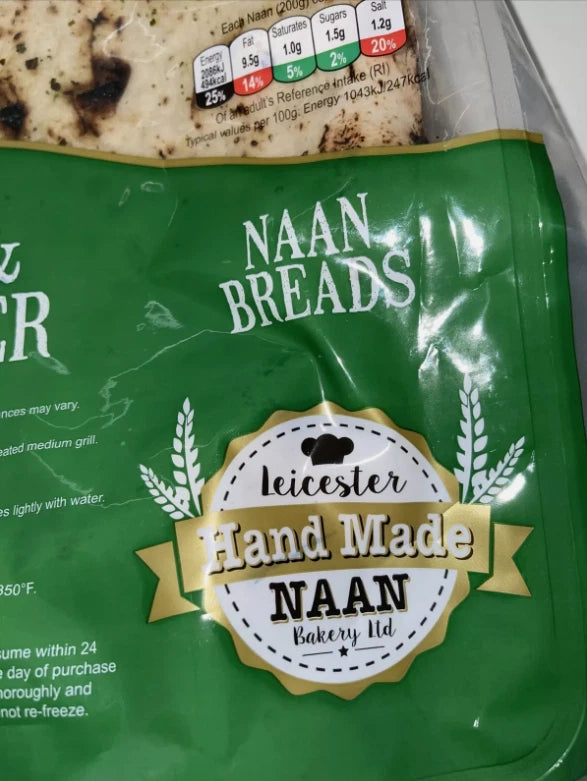 Leicester Handmade Garlic and Coriander Naans Bread Vegan Kosher 2 x 5 Pcs pack