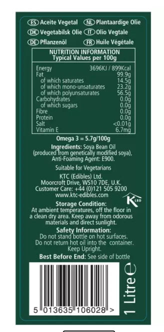 KTC Extended Life Vegetable Oil - Pack of 6 X 1L