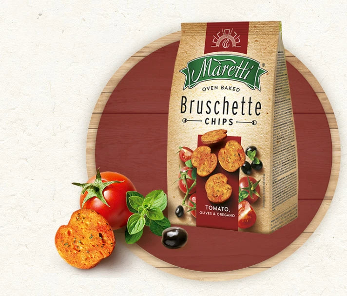 Maretti Oven Baked Bruschette Chips Tomato Olives & Oregano 70g Pack of 14