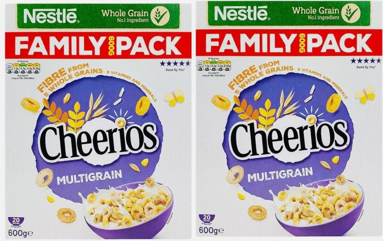 Nestle Cheerios Breakfast Multigrain Cereal Fibre Whole Grain Family Pack 2x600g