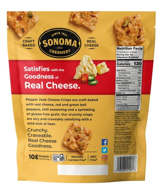 Sonoma Creamery Pepper Jack Real Cheese Crisps Craft Baked Crackers Pack of 284g