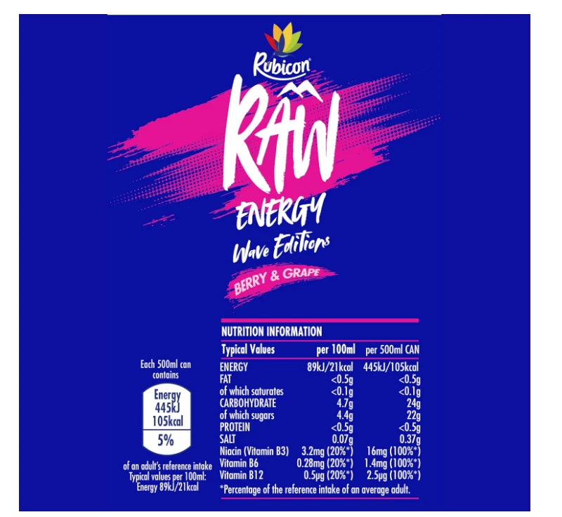 Rubicon Raw Energy Wave Editions Berry & Grape 500ml x 12