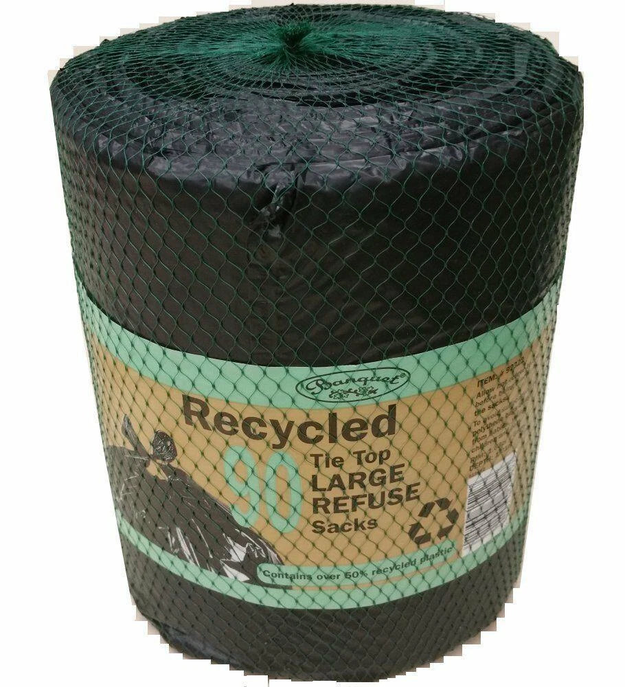 Banquet 90 Large Recycled Tie Top Refuse Sacks Waste Wheelie Bin Liner Bags