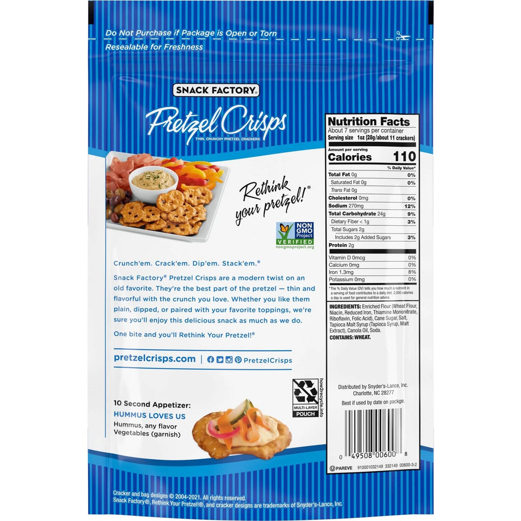 Snack Factory Pretzel Crisps Original, Snack Factory Pretzel Crisps 737g