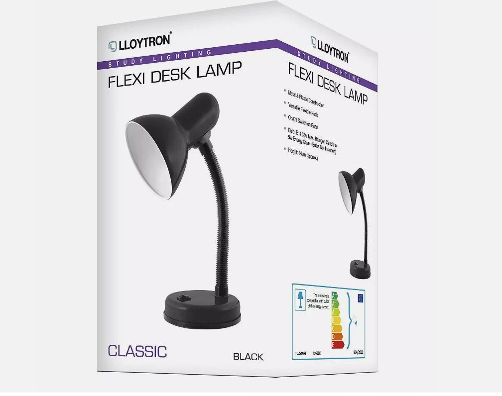 Lloytron Desk Table Flexi Lamp Reading Work Lamp Office, Bedside, Black L958BK