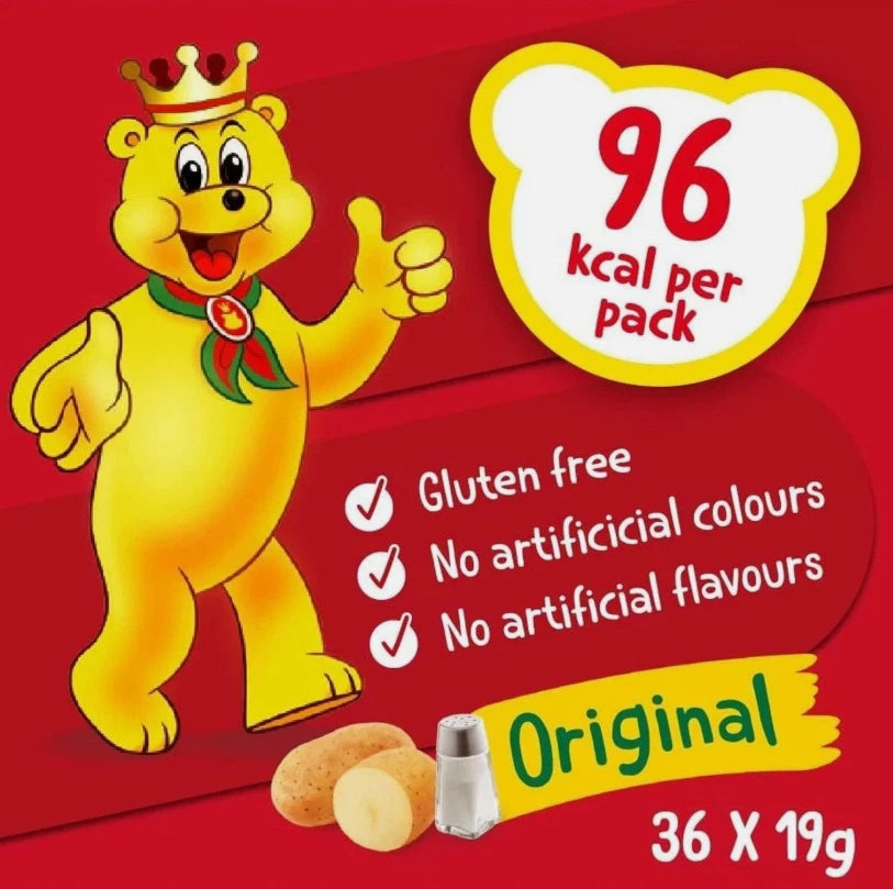 Pom Bear Original Potato Chips Salted Crisp Vegan Gluten Free Snack Pack 36x19g