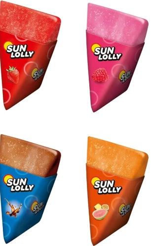 Sun Lolly Ice Lollies Cola, Strawberry, Exotic & Raspberry Flavours, 60ml 32Pack