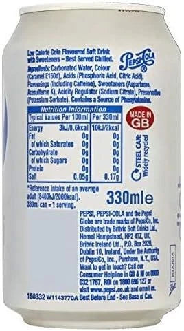 Pepsi Diet Cola Cans 24 x 330 ml