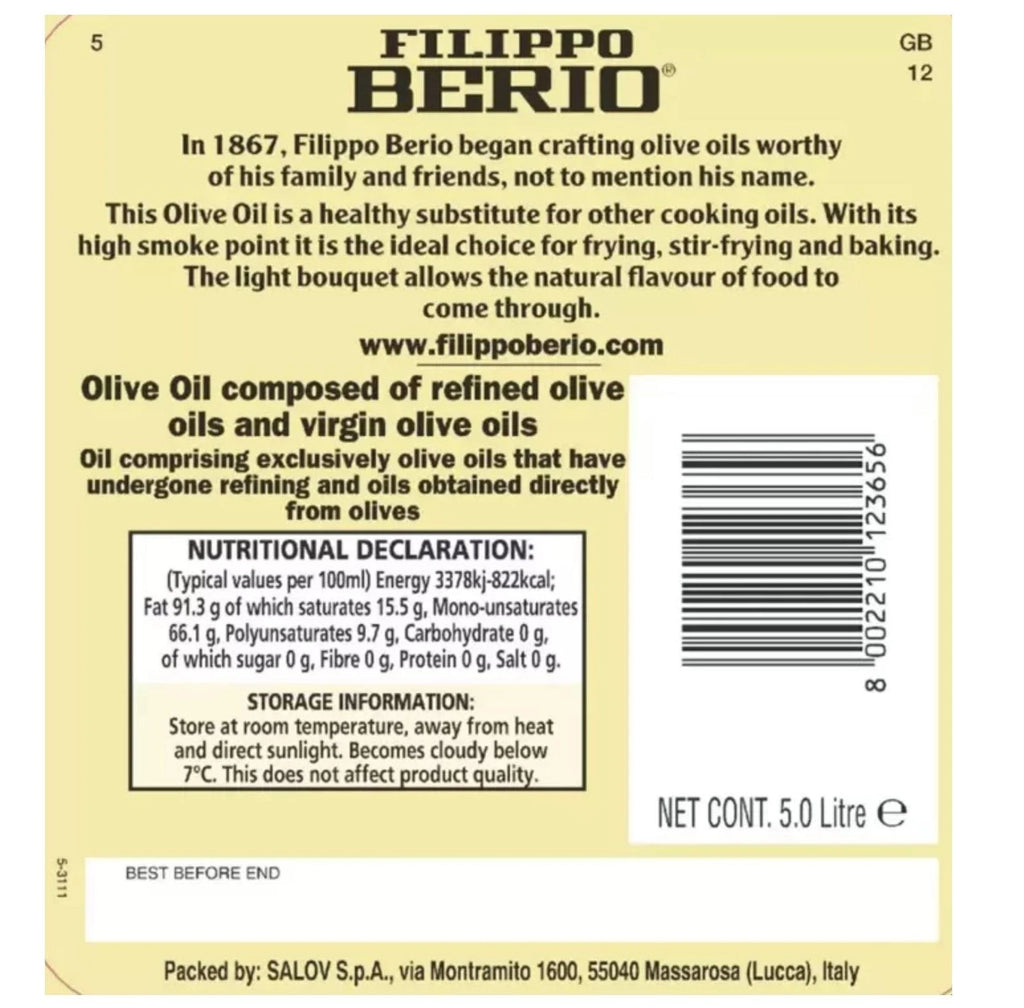 Filippo Berio Mild And Light Olive Oil - 5 Litre (1Pack)