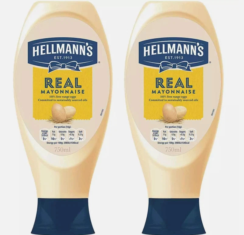 Hellmann's Real Squeezy Creamy Mayonnaise Mayo Sauce Salad Burger Pack 2 x 750ml
