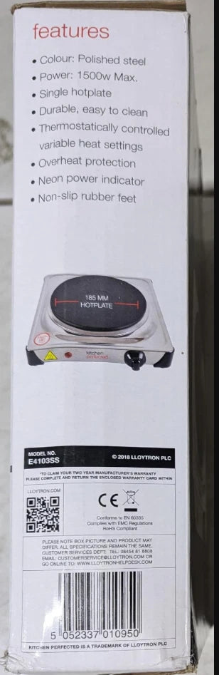 Kitchen Perfected 1500W Single Hotplate Polished Steel - Damaged / Opened Box