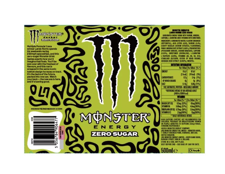 Monster Energy Lando Norris Zero Sugar Energy Drink 12 x 500ml Cans