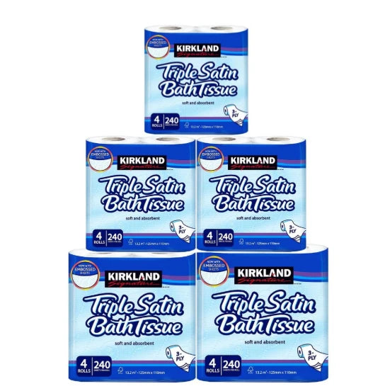 Kirkland Signature Triple Satin 3-Ply Toilet Tissue 240 Sheets Pack of 20 Rolls