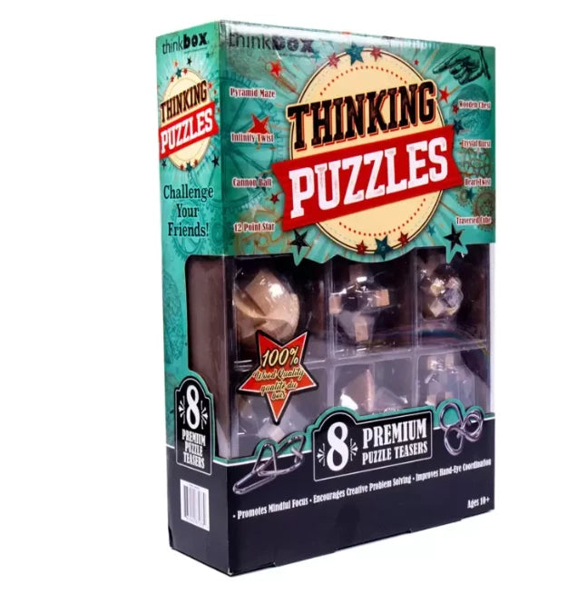 Think Box Thinking Puzzles With 8 Wooden and Iron Teasers (10+ Years)