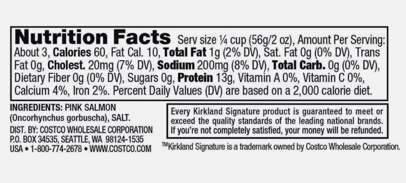 Kirkland Signature Wild Alaskan Pink Salmon Boneless & Skinless Cans Pack 6x170g