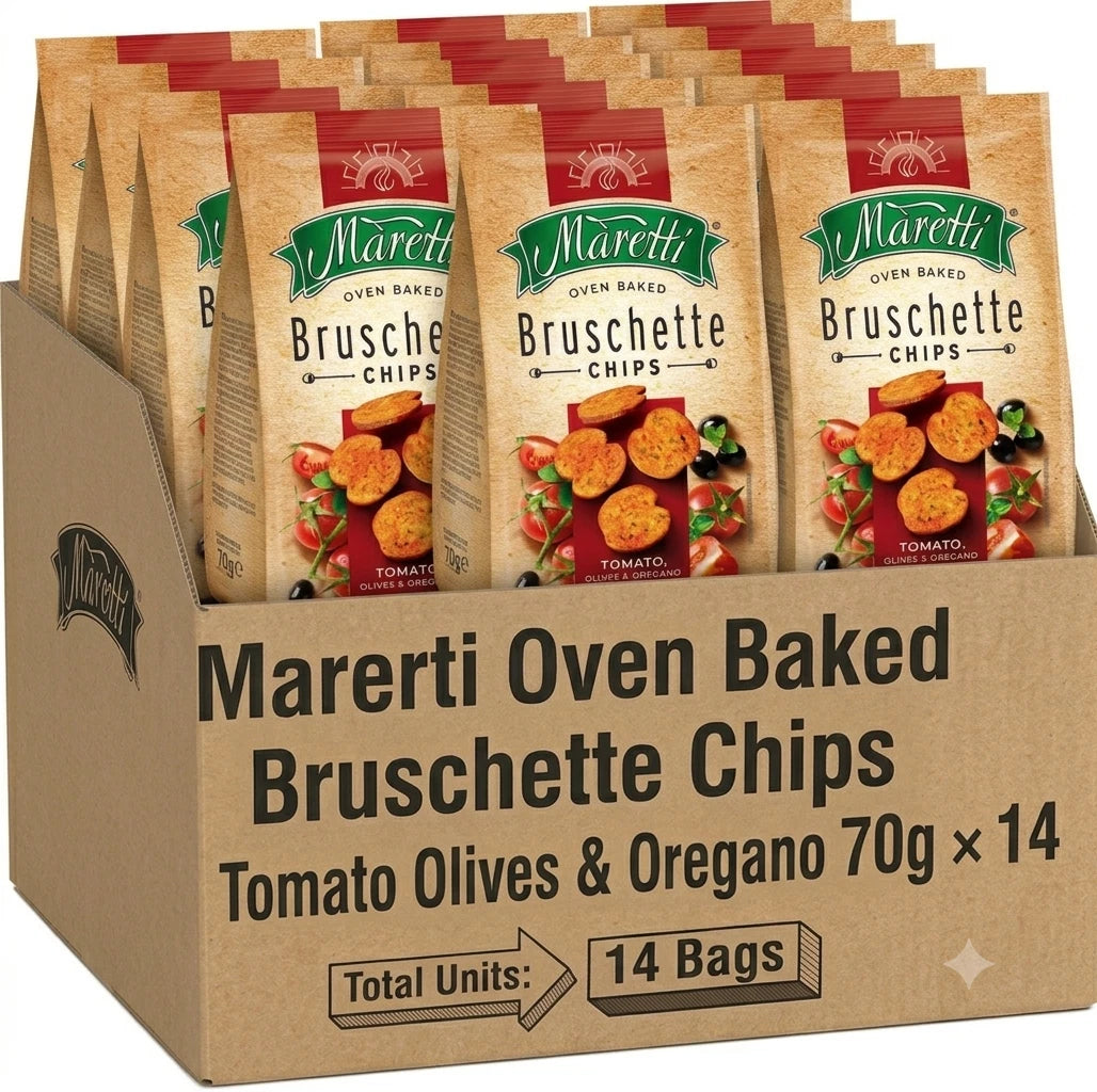 Maretti Oven Baked Bruschette Chips Tomato Olives & Oregano 70g Pack of 14
