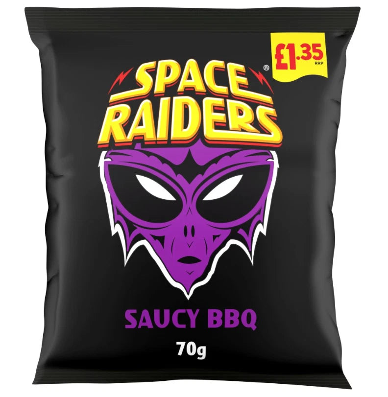 Space Raiders Saucy BBQ Crisps, Baked not Fried 70g Pack of 20