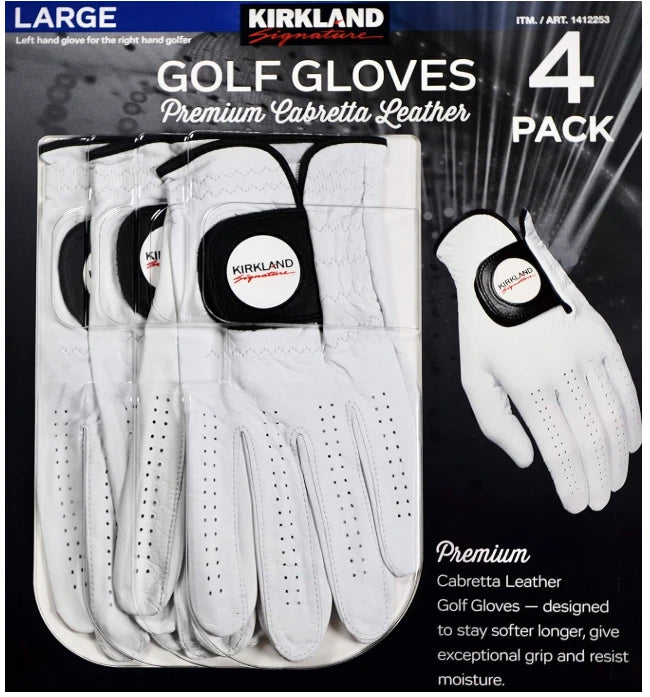 Kirkland Signature Golf Gloves Premium Cabretta Leather, Large (4 Count)
