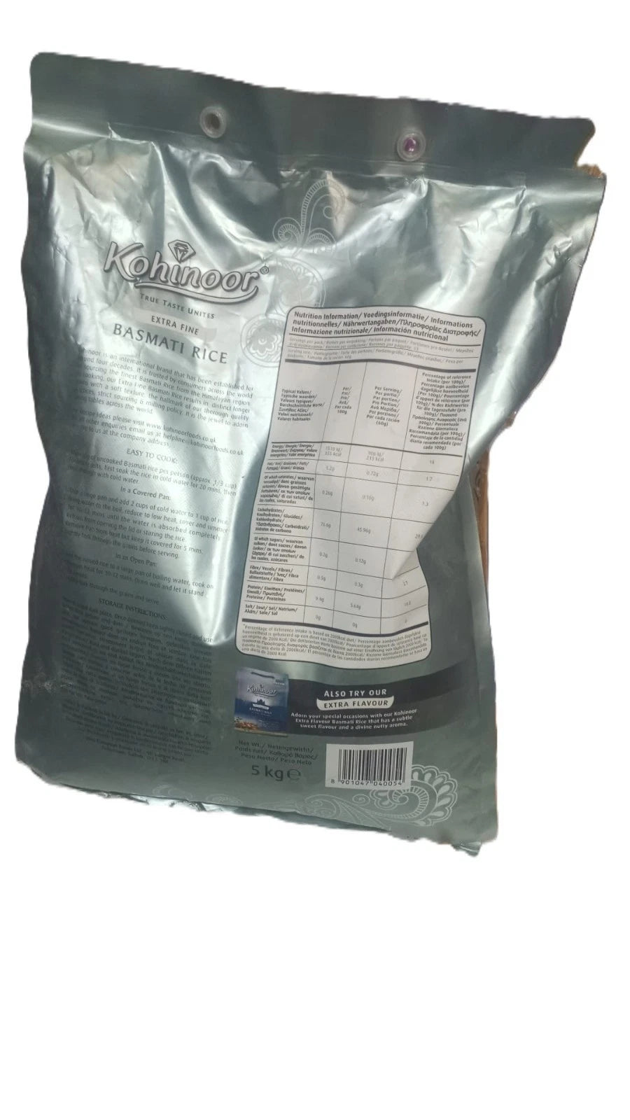 Kohinoor Extra Fine Basmati Rice 5kg Bag Slightly Damaged Bag
