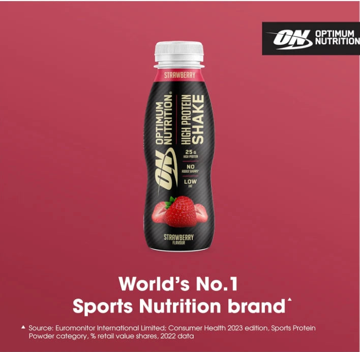 Optimum Nutrition High Protein Shake Bottles, Strawberry Flavour, 330ml x 12