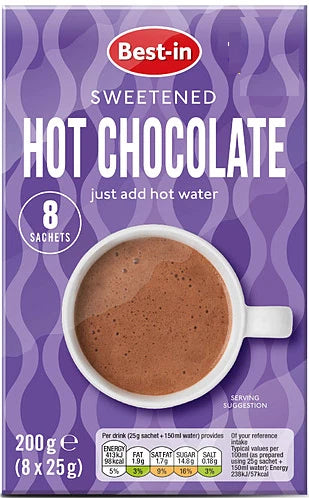 Bestin Sweetened Hot Chocolate Powder, Just Add Hot Water, 200g, 8 Sachets
