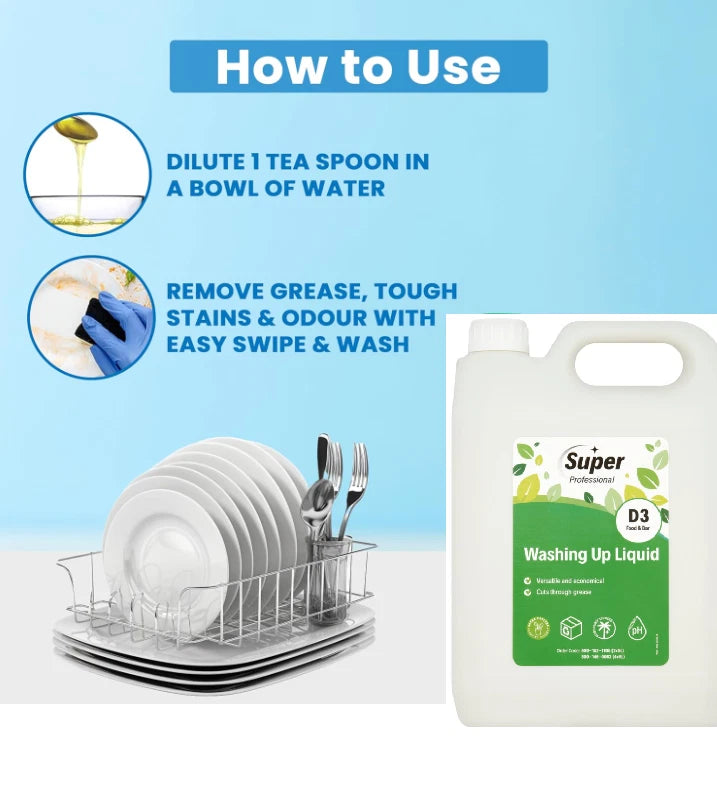 Super Professional D3 Washing Up Liquid Cuts Through Grease 5L