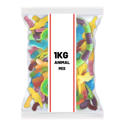 Animal Mix Gummy Sweets, Assorted Colourful Shapes, Bulk Bag, 1kg