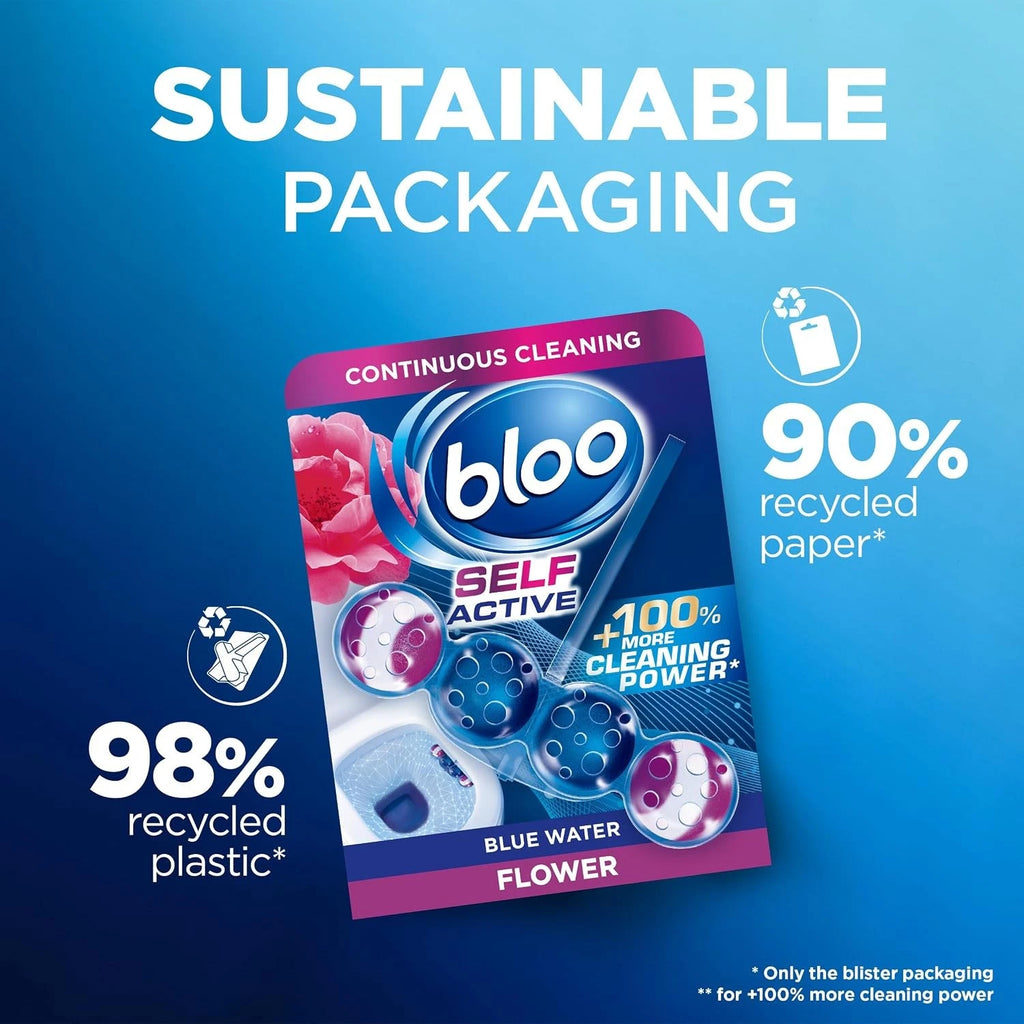 Bloo Self Active Triple Toilet Rim Block & Bowl Cleaner, Flower, 3 x 3 Pack