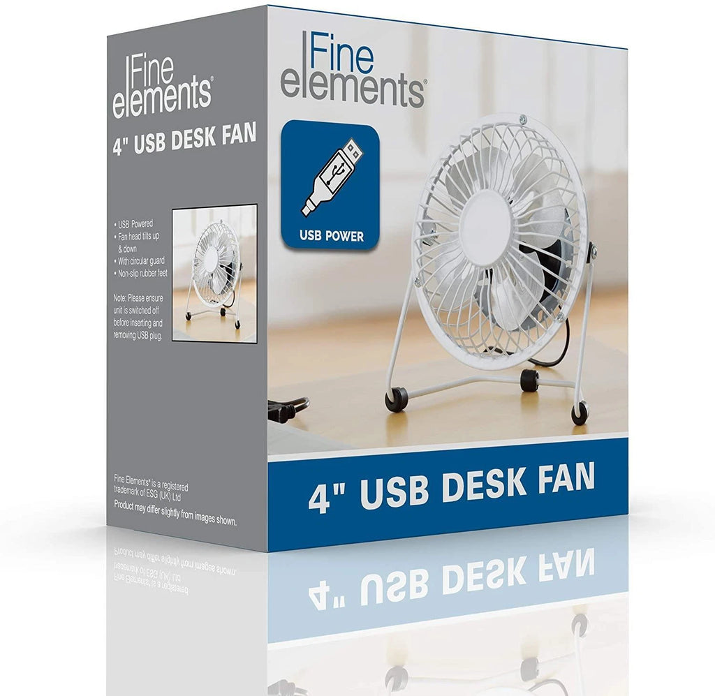Fine Elements COL1263 4" Desk Fan, Portable 2.5W Table Fan White