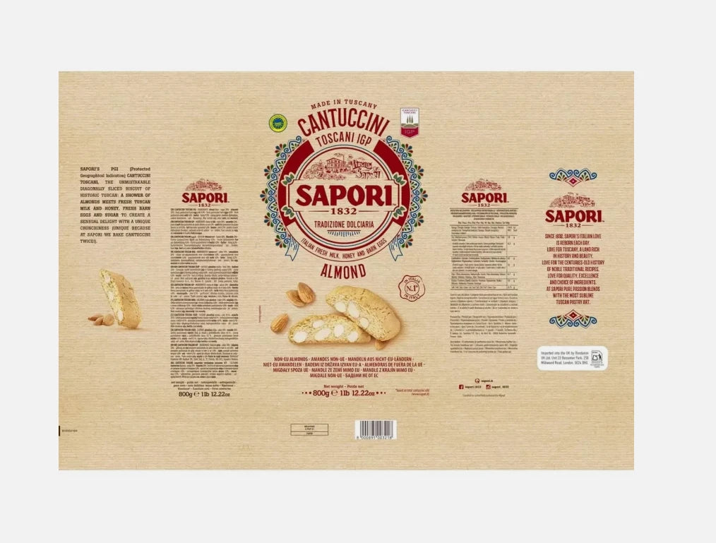 Sapori Cantuccini Almond Biscuit Toscani IGP Italian Baked Crisp Pack 2 x 800g