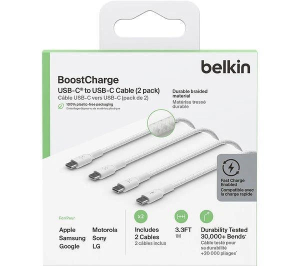 Belkin BoostCharge 1m USB-C to USB-C Braided Cable White 2 Pack