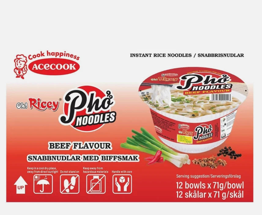 Oh! Ricey Pho Noodles Beef Flavour Vegetarian Quick Easy Meal Bowl Pack 12 x 71g