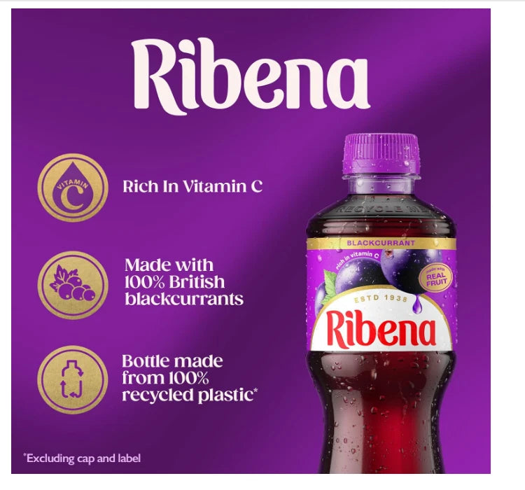 Ribena Blackcurrant Juice Drink 500ml - Pack of 12 Real Fruit Rich In VitaminC