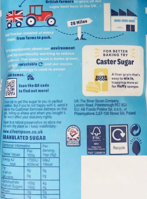 Silver Spoon Granulated Pure Cane Tea Coffee White Sugar British Bag Pack 10x1kg