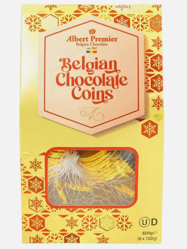 Albert Premier Belgian Chocolate Coins, Gift Box, 600g, 6 x 100g Pouches