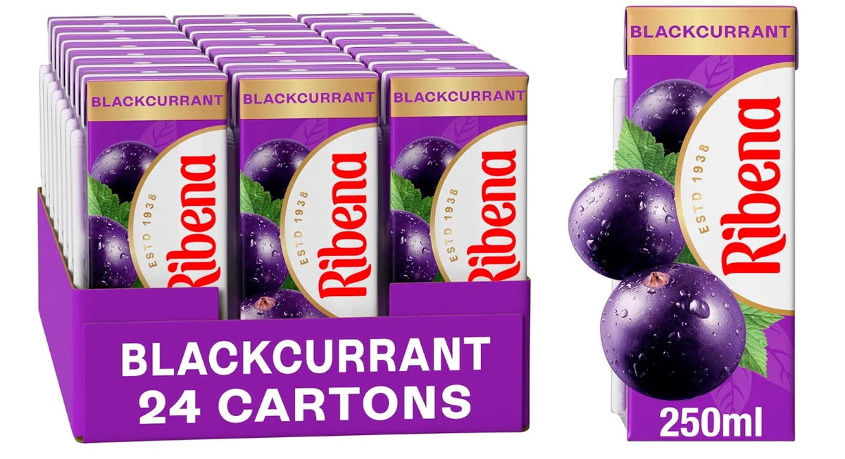 Ribena Blackcurrant Juice Drink Cartons - 24 x 250ml Real Fruit Juice No Artifi